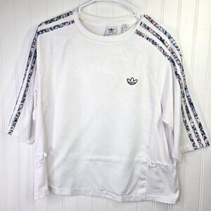 Adidas Originals Shirt Women XS White 3 Stripe Floral Relaxed Fit Tee Athleisure